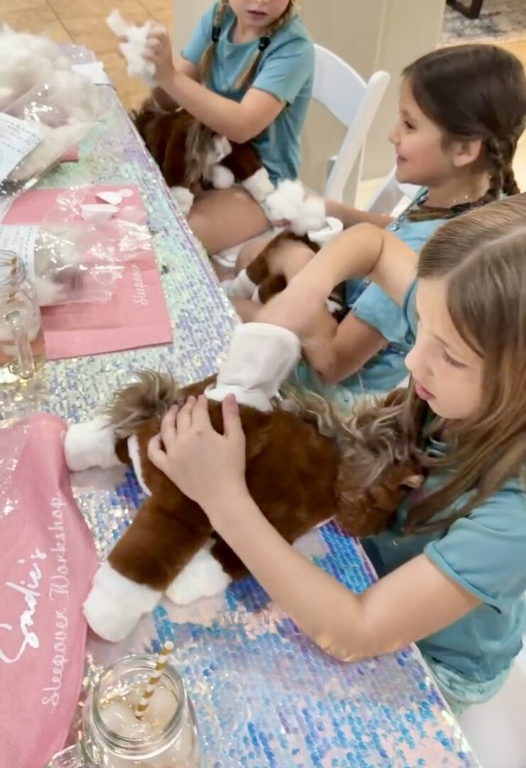 Children playing with stuffed animal toys.
